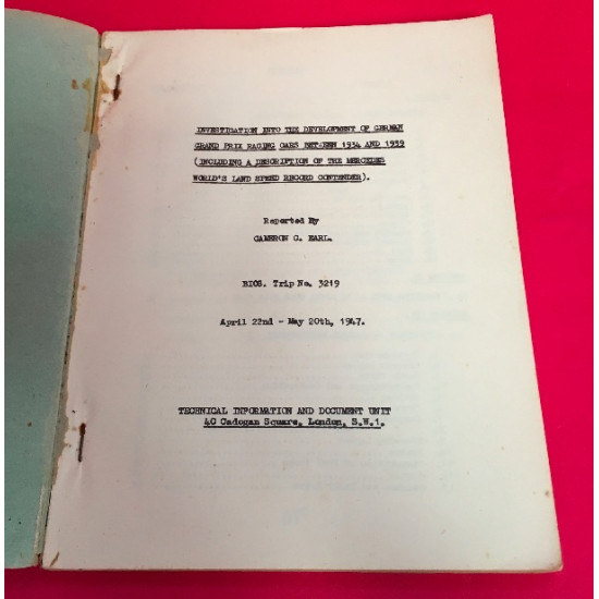 Investigation into the Development of German Grand Prix Racing Cars Between 1934 & 1939