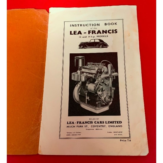 Instruction Book of Lea-Francis Cars 12 and 14 hp Model