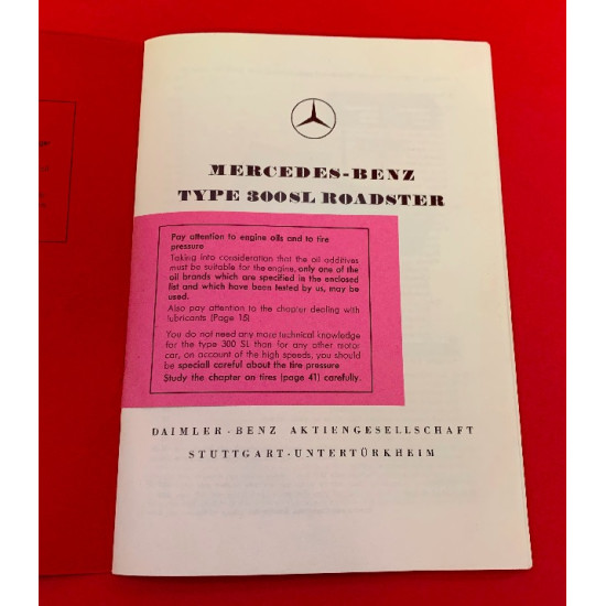 Mercedes-Benz Type 300SL Roadster Owner's Handbook
