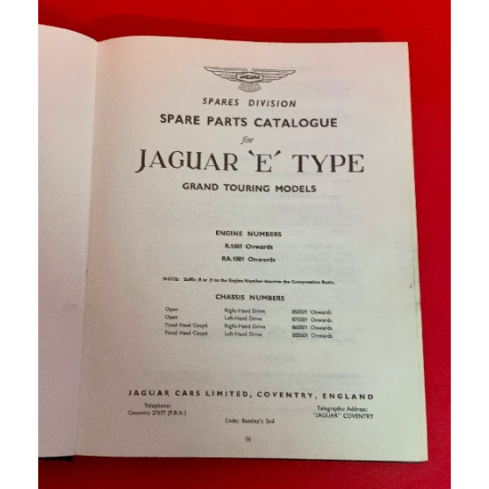Spare Parts Catalogue for Jaguar E Type Grand Touring Models Spare Parts Catalogue for Jaguar E Type Grand Touring Models