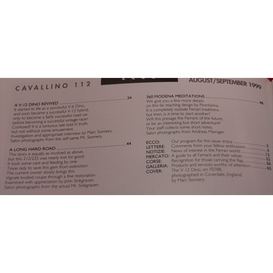 Cavallino Magazine No 112 August / September 1999 Cavallino Magazine No 112 August / September 1999