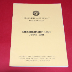 Hillclimb and Sprint Association Membership List June 1988 Hillclimb and Sprint Association Membership List June 1988