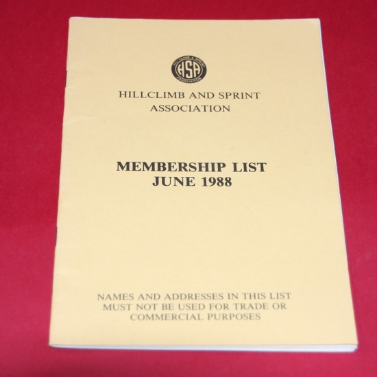 Hillclimb and Sprint Association Membership List June 1988