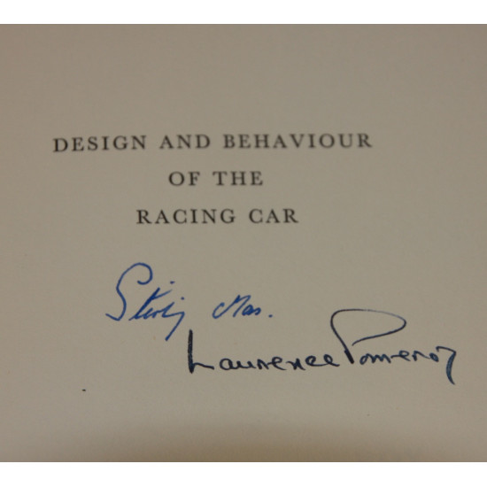 Design and Behaviour of the Racing Car. Signed by Stirling Moss & Laurence Pomeroy