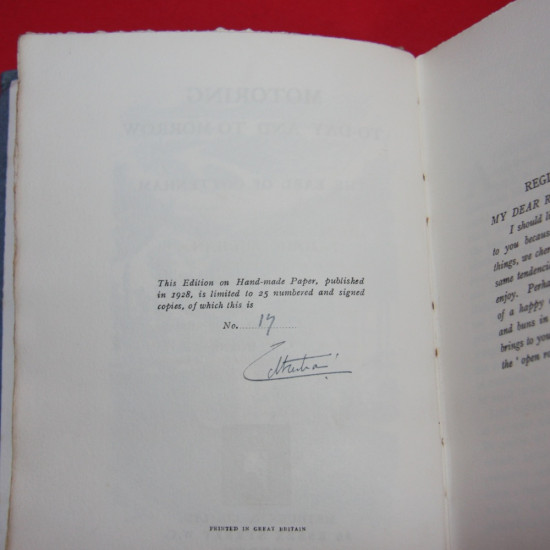 Motoring To-day and To-morrow,Signed by Earl of Cottenham