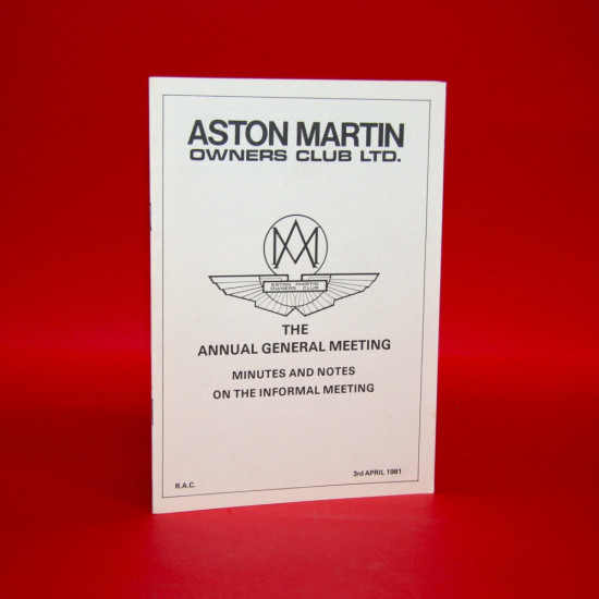 Aston Martin Owner Club The Annual General Meeting 3rd April 1981