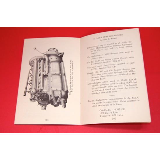 Harry Miller Racing Cars and Engine 1927 Booklet of Information